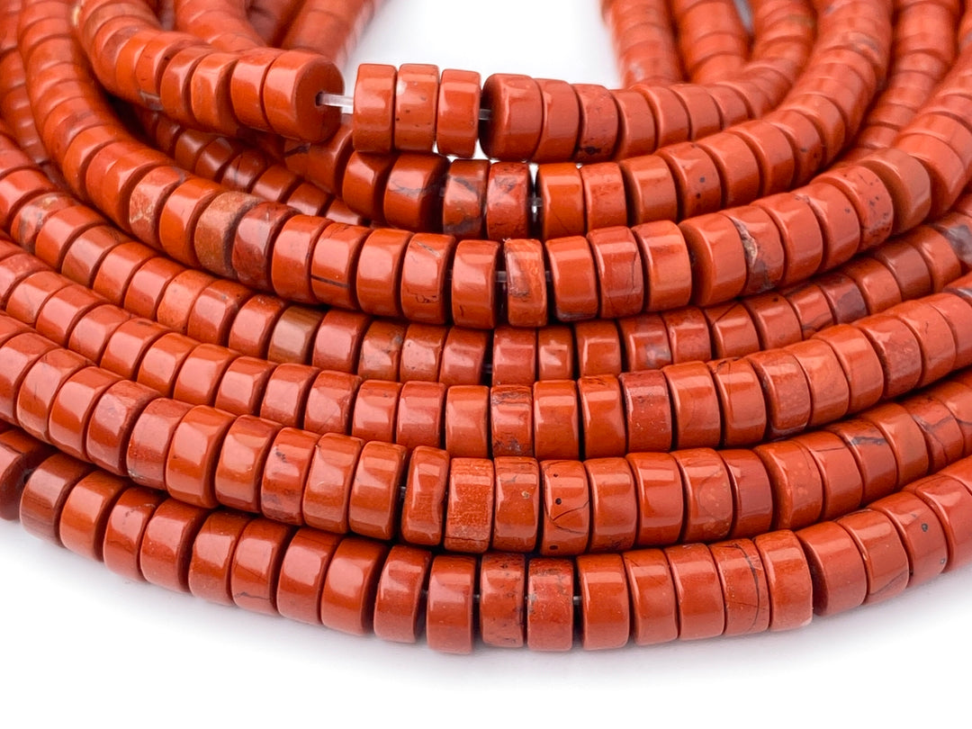 15.5" 3x6mm Natural red jasper stone tube Heishi beads