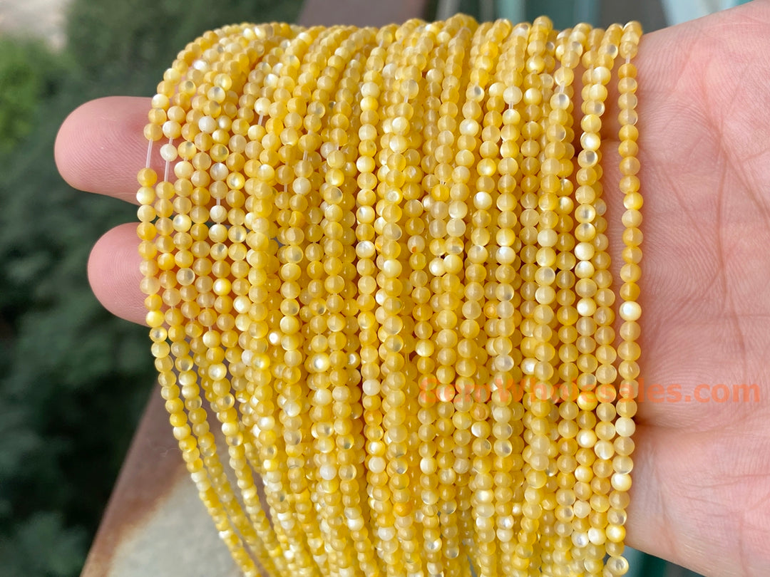 15.5" 2mm gold yellow mother of pearl(MOP) round beads
