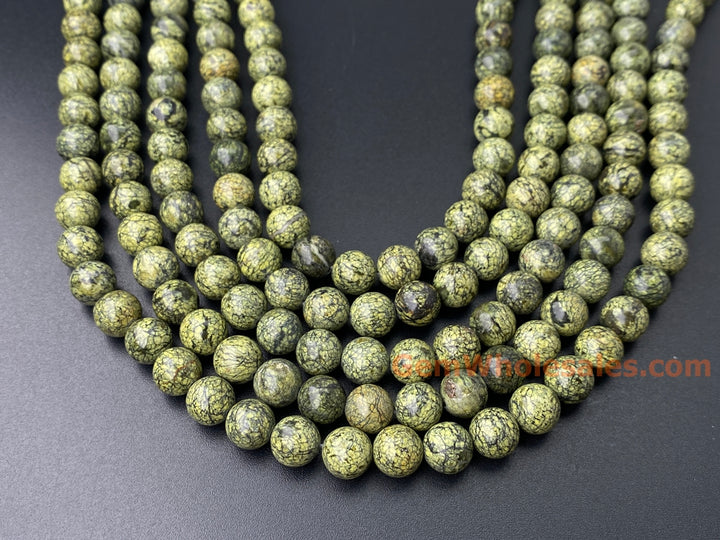 15" 8mm Natural light green Snowflake Obsidian round beads