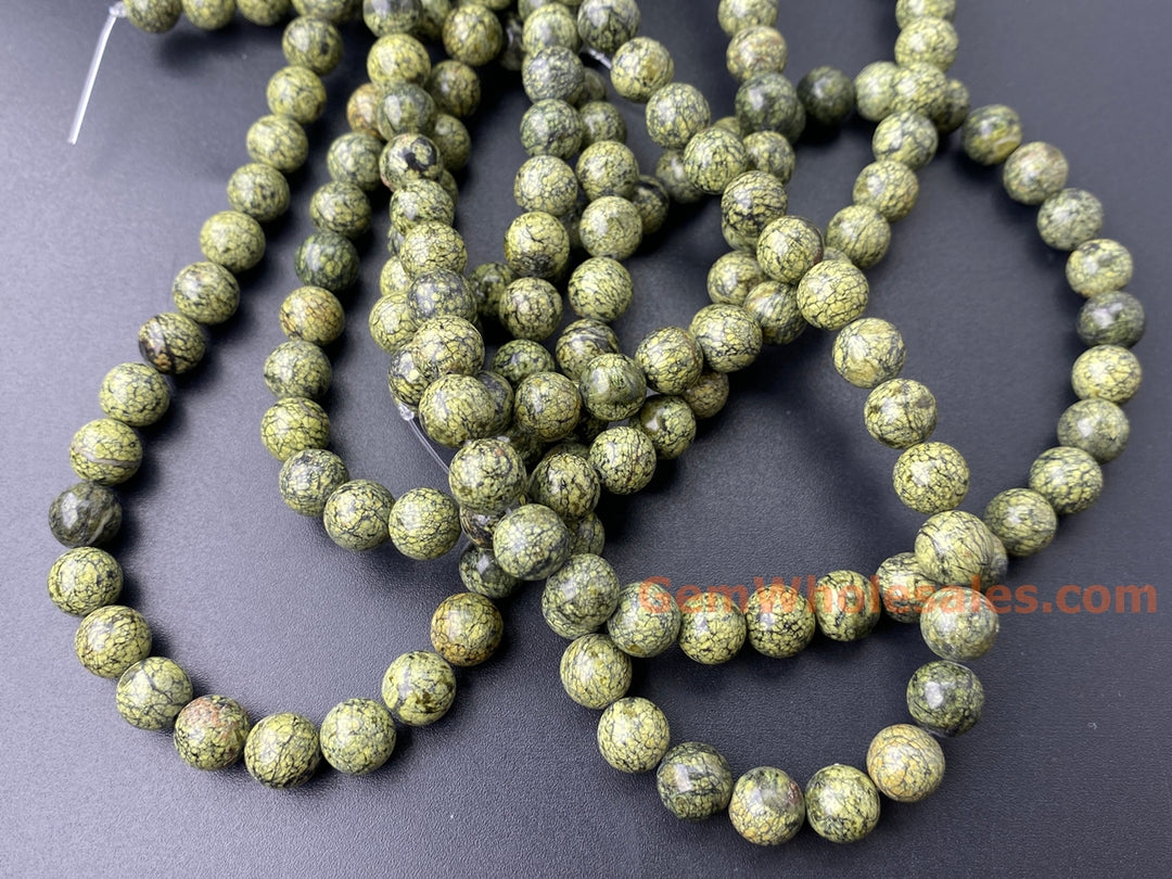 15" 8mm Natural light green Snowflake Obsidian round beads