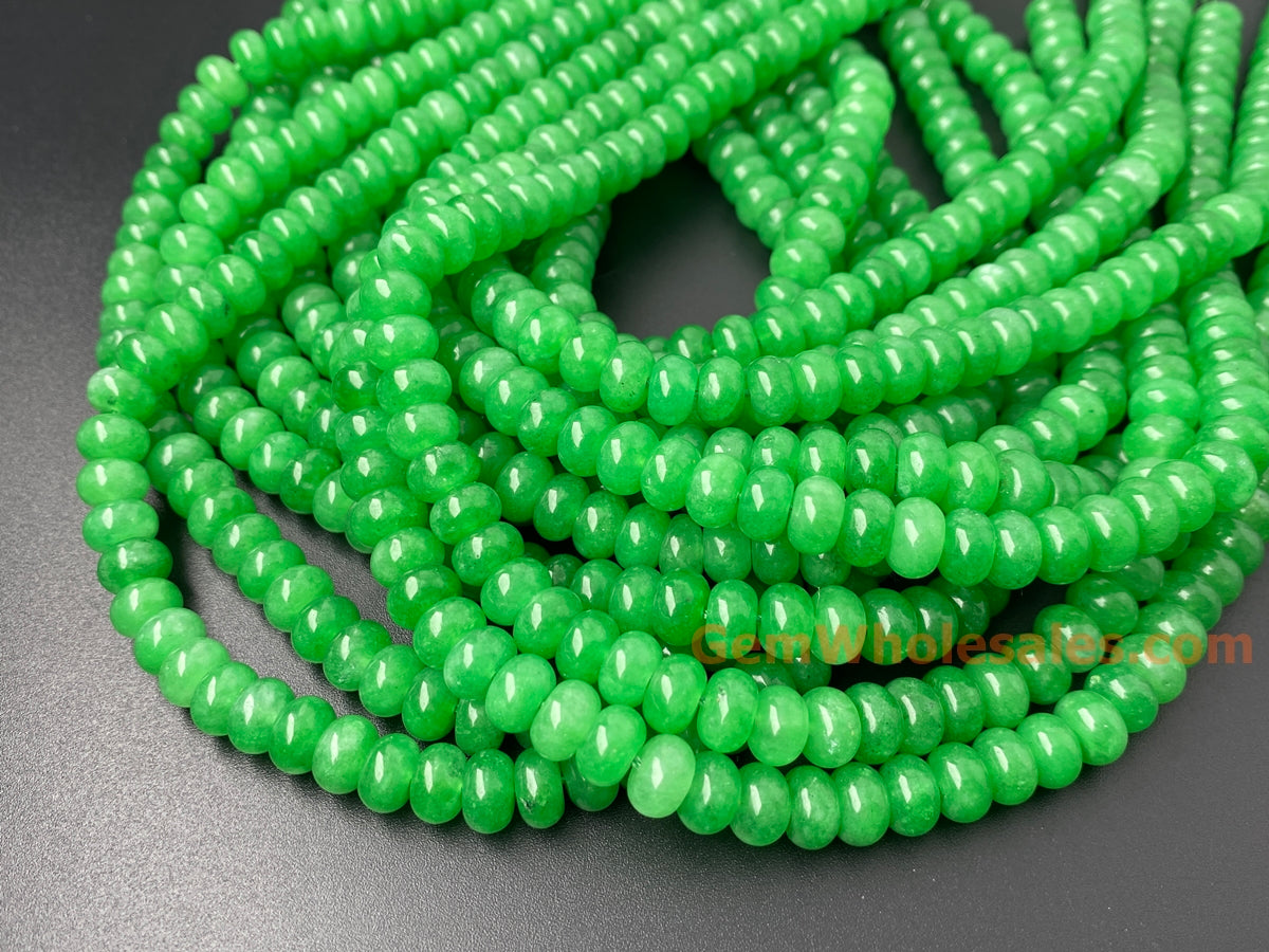 15" 5x8mm vivid green dyed jade Rondelle beads for jewelry making