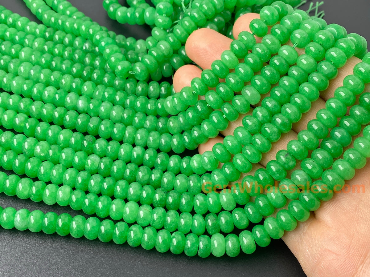 15" 5x8mm vivid green dyed jade Rondelle beads for jewelry making