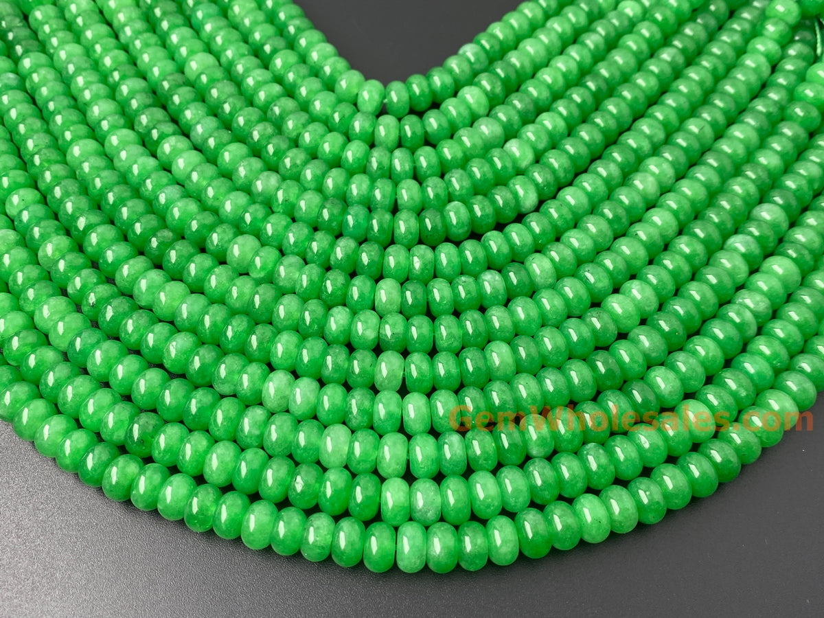 15" 5x8mm vivid green dyed jade Rondelle beads for jewelry making