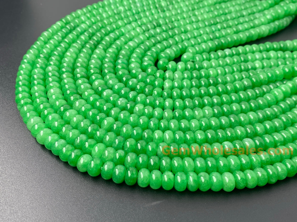 15" 5x8mm vivid green dyed jade Rondelle beads for jewelry making