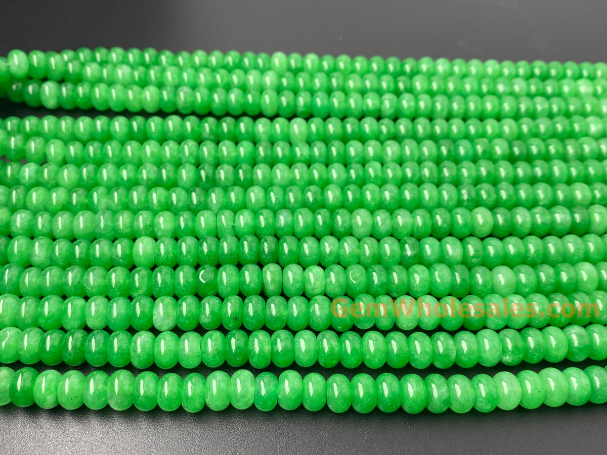 15" 5x8mm vivid green dyed jade Rondelle beads for jewelry making