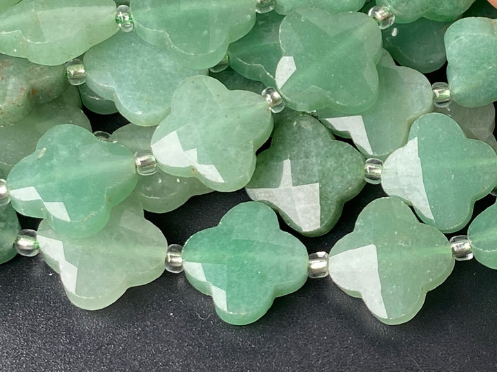 14mm green aventurine faceted clover beads