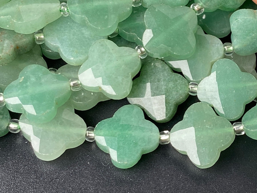 14mm green aventurine faceted clover beads