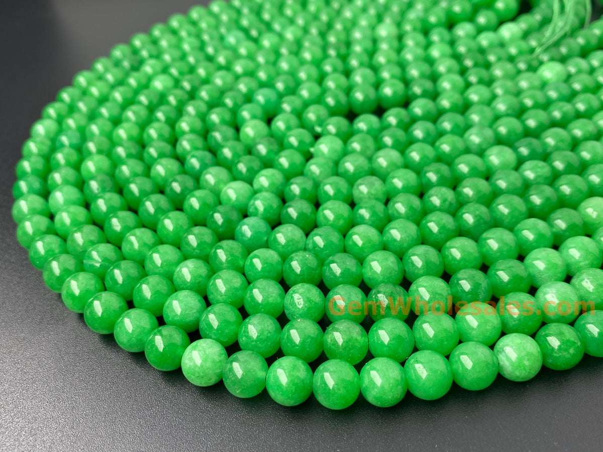 15" 8mm vivid green dyed jade Round beads for jewelry making