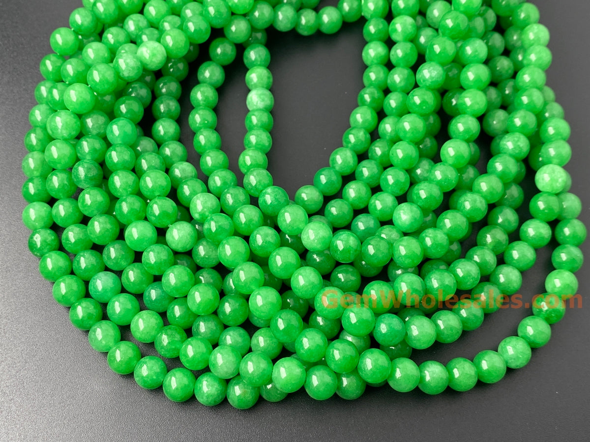 15" 8mm vivid green dyed jade Round beads for jewelry making