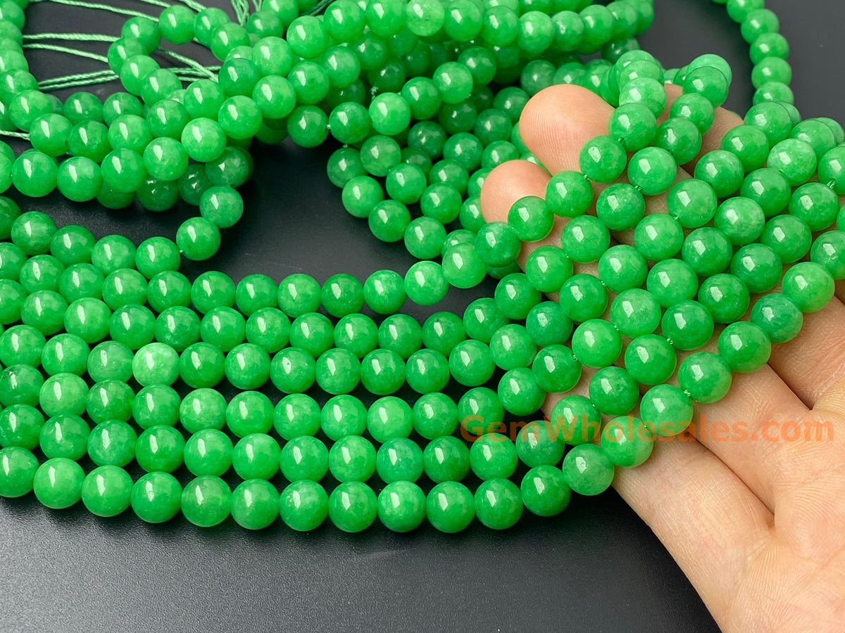 15" 8mm vivid green dyed jade Round beads for jewelry making