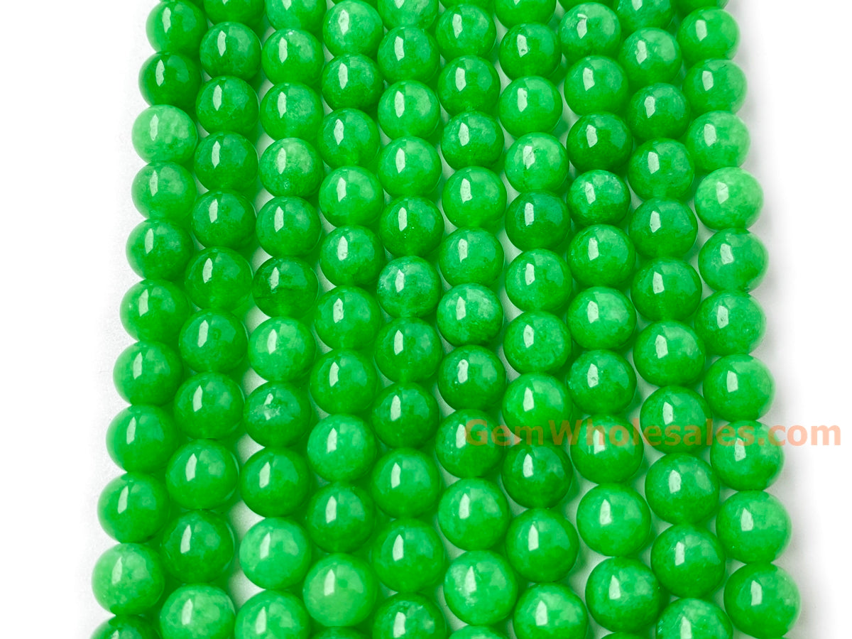 15" 8mm vivid green dyed jade Round beads for jewelry making