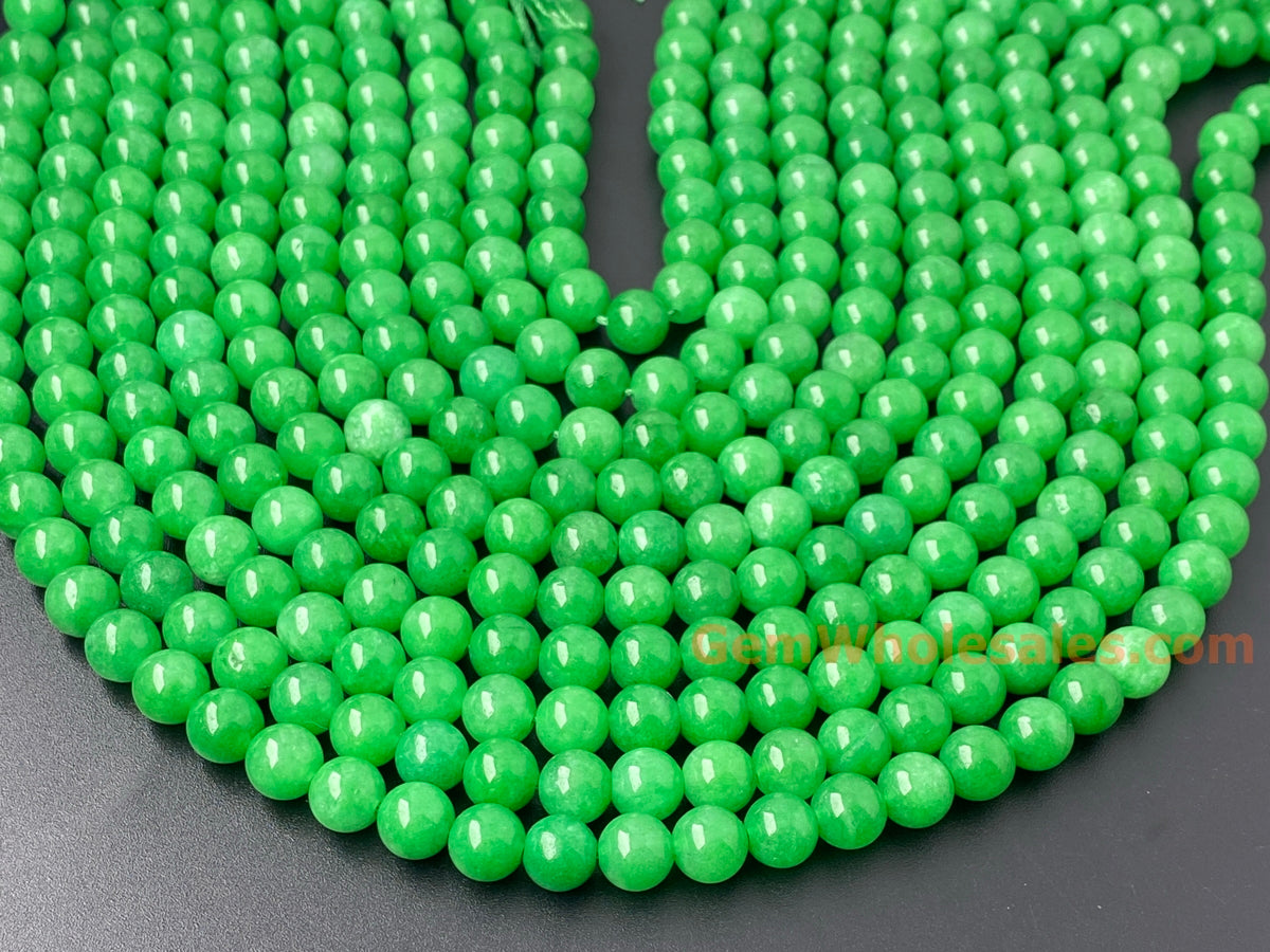 15" 8mm vivid green dyed jade Round beads for jewelry making