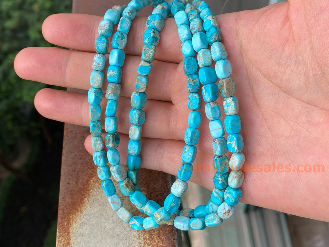 15.5" 5x7mm light blue Sea Sediment, Impression Jasper rectangle beads