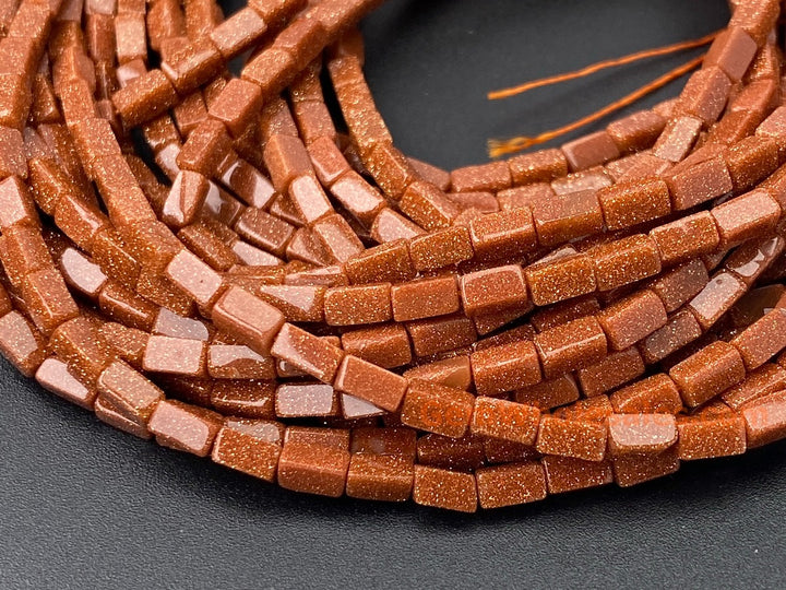 2x4mm Gold Sandstone rectangle tube beads