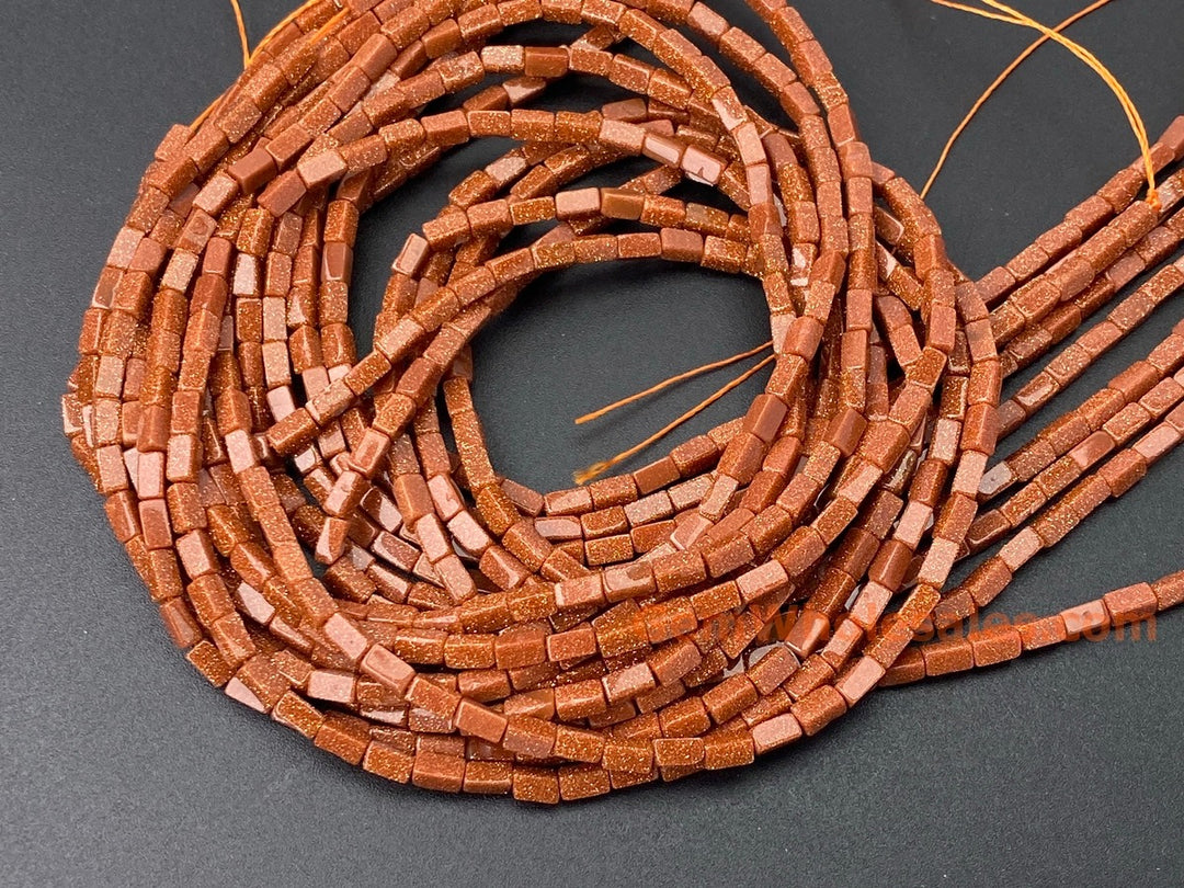 2x4mm Gold Sandstone rectangle tube beads