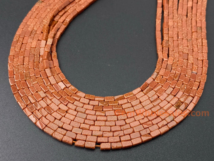 2x4mm Gold Sandstone rectangle tube beads