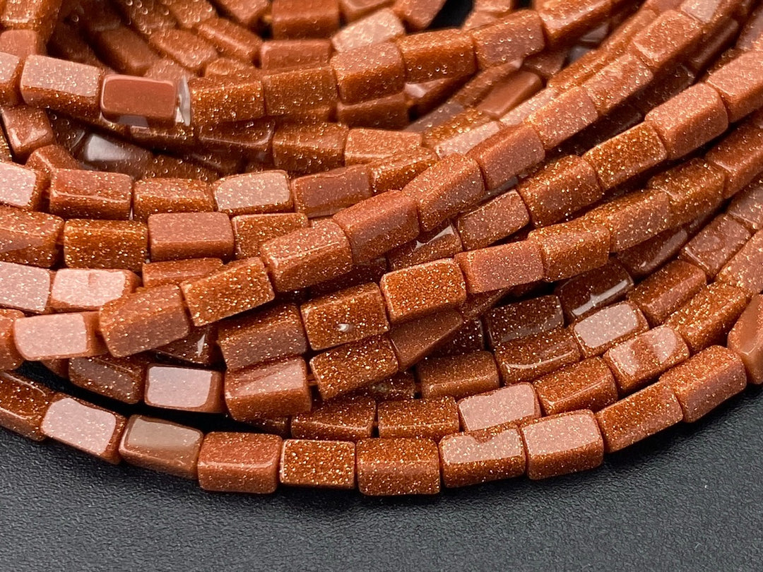2x4mm Gold Sandstone rectangle tube beads