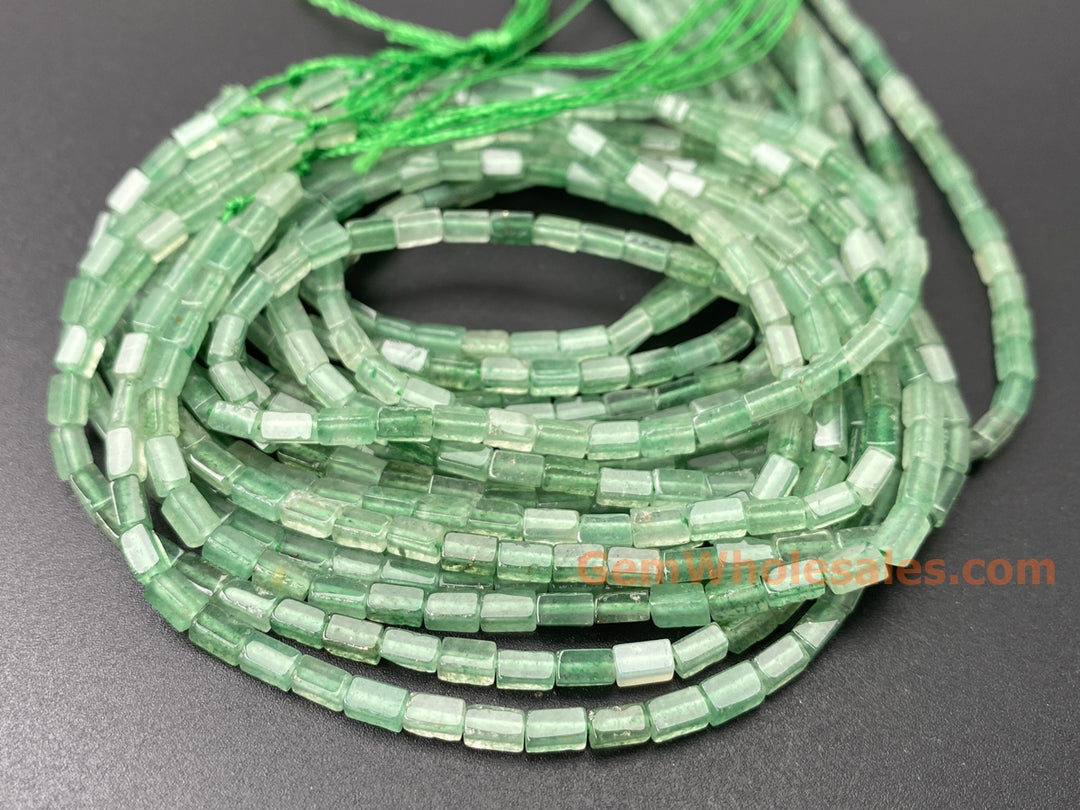 2x4mm Natural Green Aventurine Rectangle/square Tube Beads, 15"