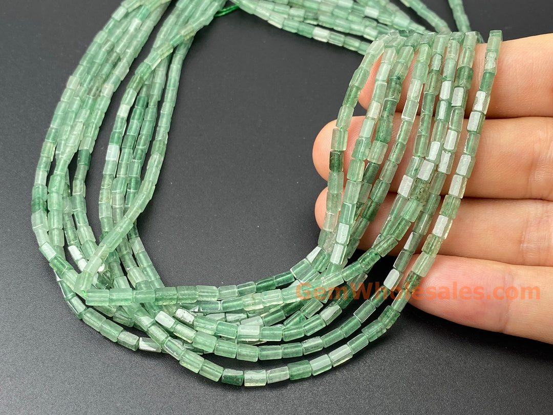 2x4mm Natural Green Aventurine Rectangle/square Tube Beads, 15"