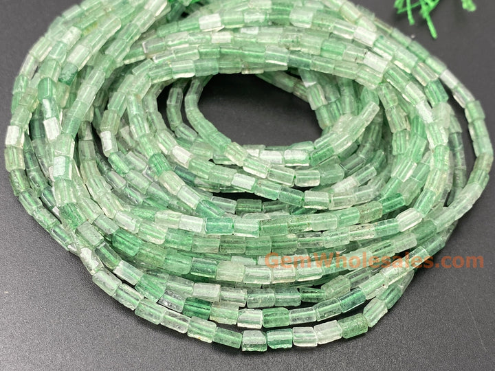 2x4mm Natural Green strawberry Rectangle/square Tube Beads, 15"