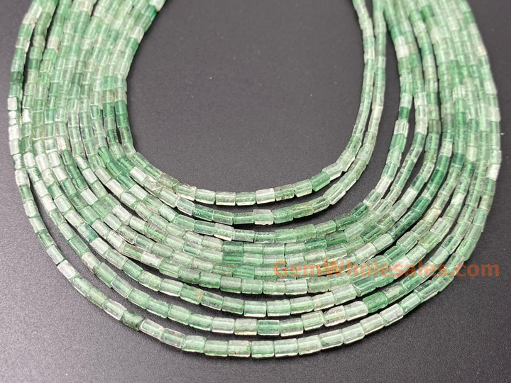 2x4mm Natural Green strawberry Rectangle/square Tube Beads, 15"