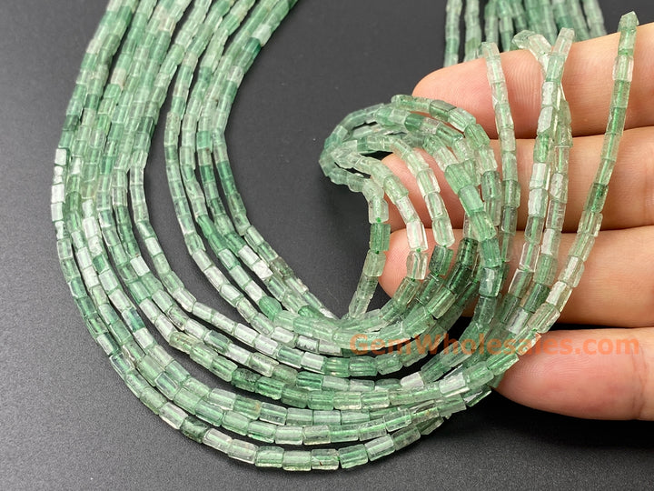 2x4mm Natural Green strawberry Rectangle/square Tube Beads, 15"
