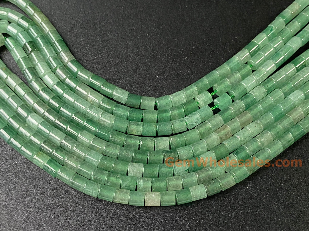 4x4mm Natural green aventurine round Cylinder tube beads, 15"