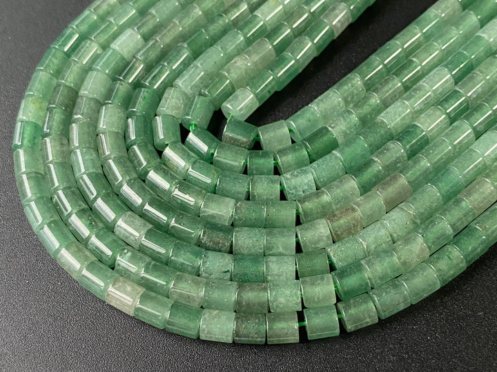 4x4mm Natural green aventurine round Cylinder tube beads, 15"