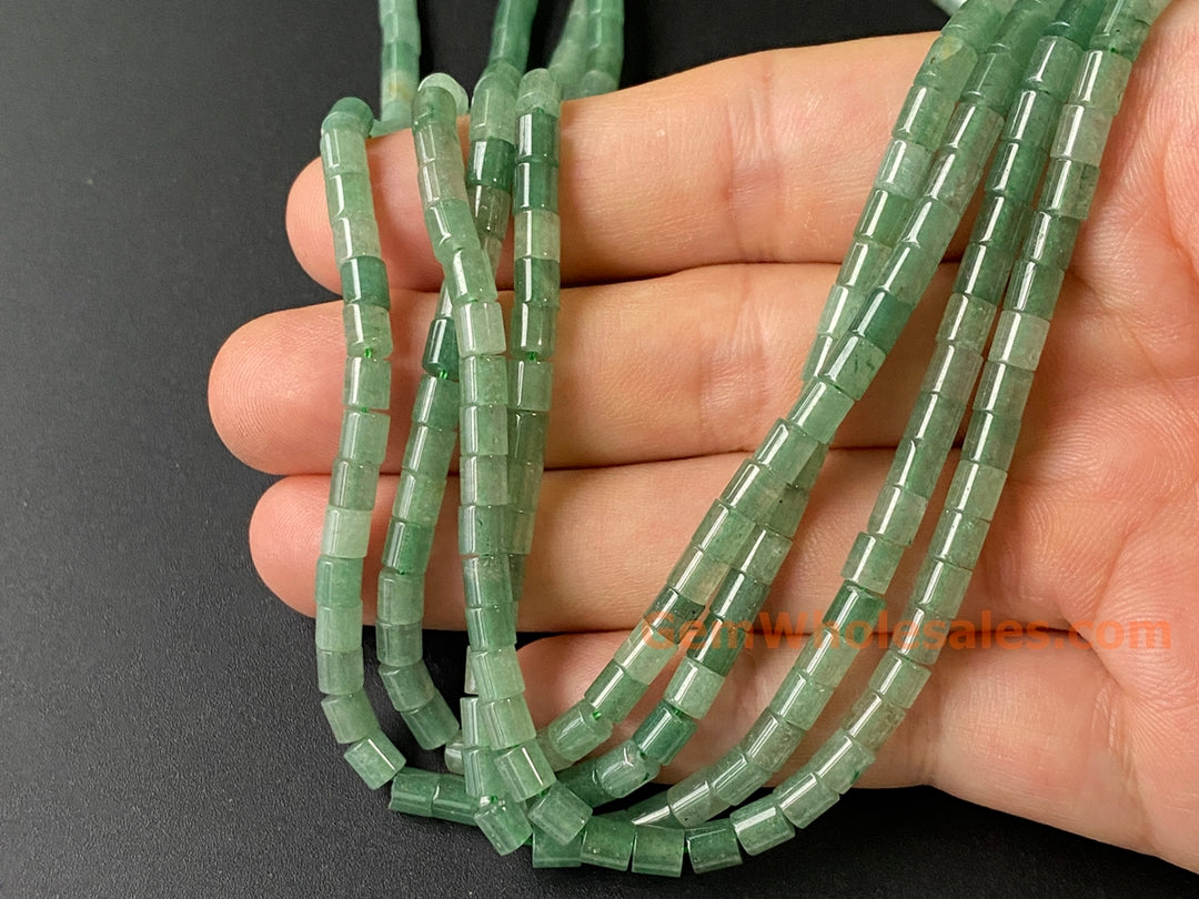 4x4mm Natural green aventurine round Cylinder tube beads, 15"