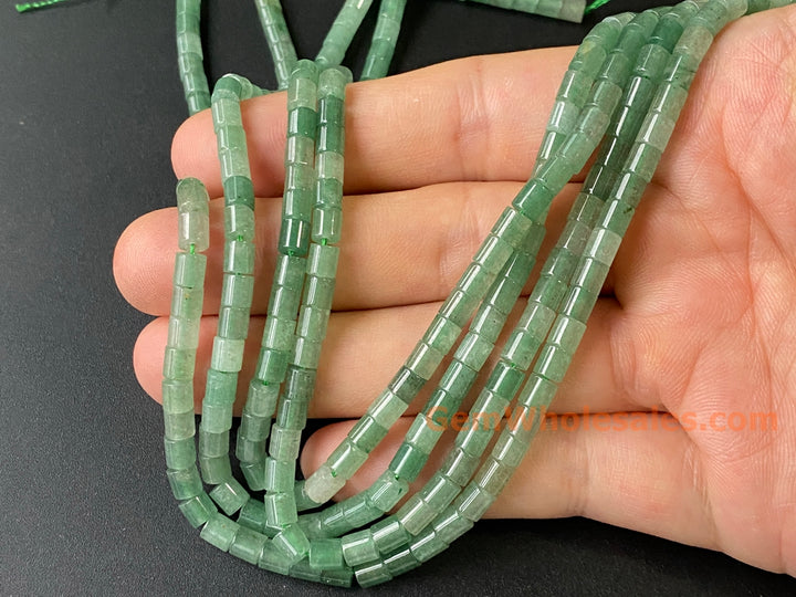 4x4mm Natural green aventurine round Cylinder tube beads, 15"