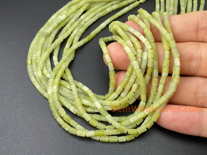 2x4mm Natural Lemon Jade Rectangle/square Tube Beads, 15"