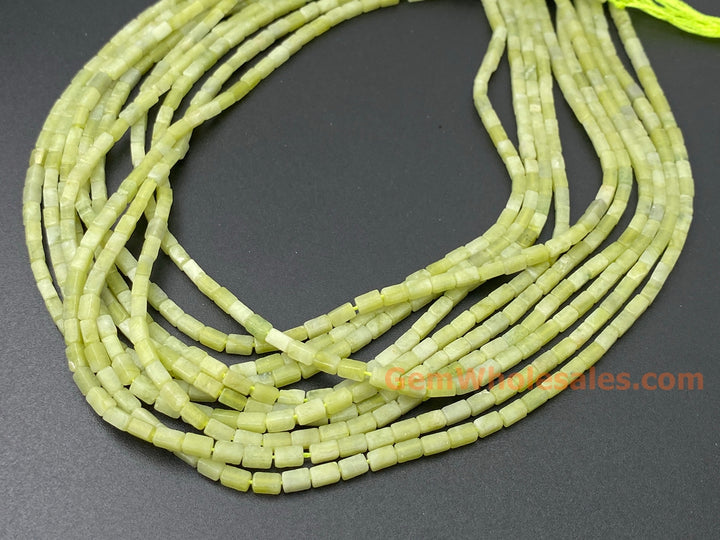 2x4mm Natural Lemon Jade Rectangle/square Tube Beads, 15"