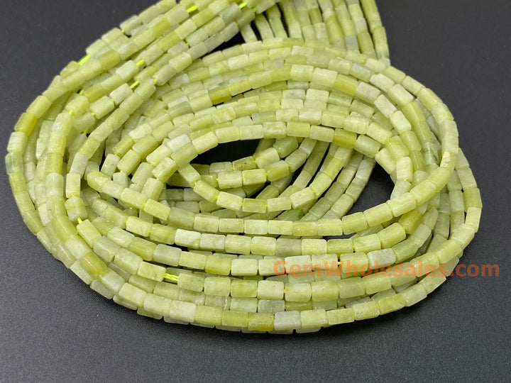 2x4mm Natural Lemon Jade Rectangle/square Tube Beads, 15"