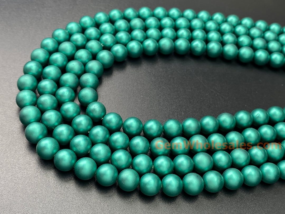 15.5" 8mm/10mm Silky Matte Shell pearl round beads dark green color