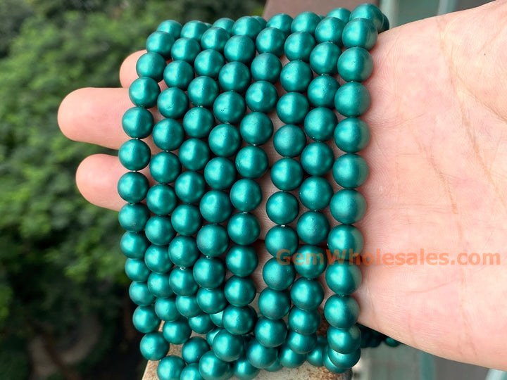 15.5" 8mm/10mm Silky Matte Shell pearl round beads dark green color