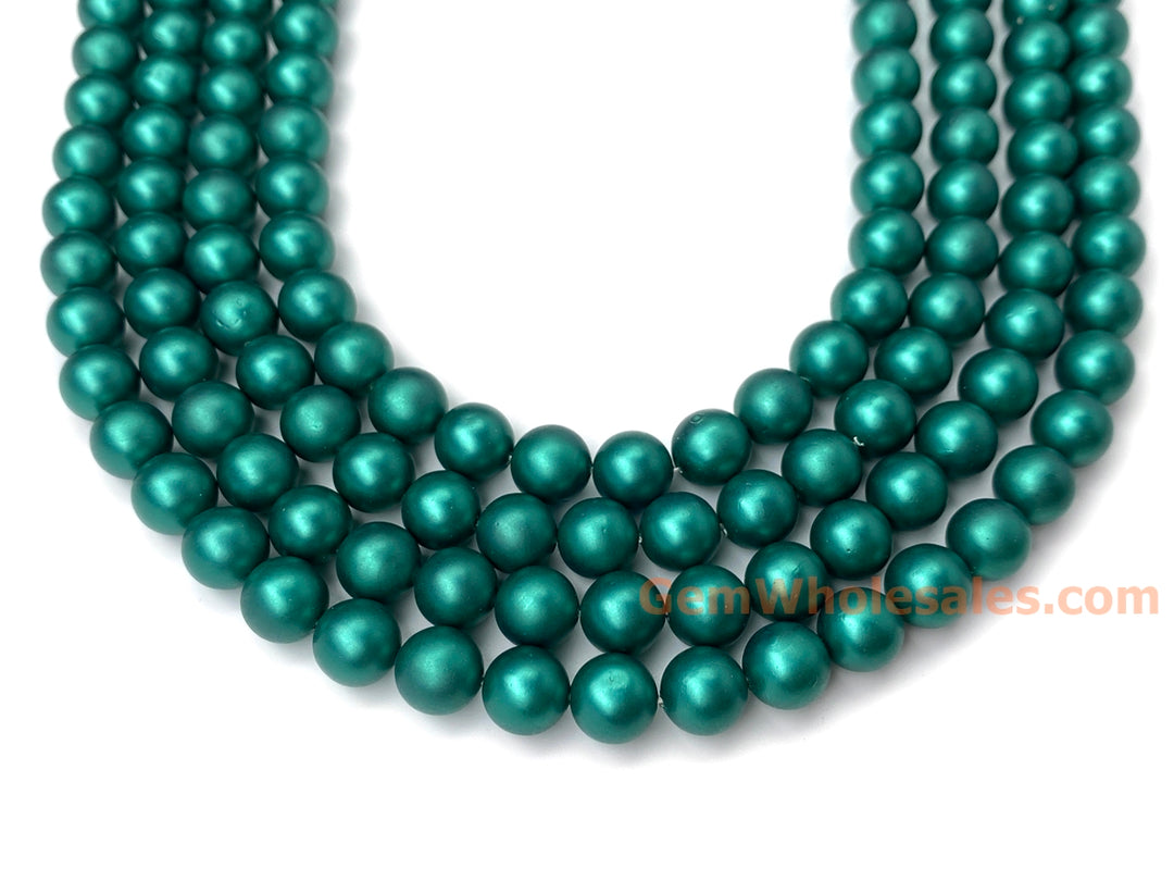 15.5" 8mm/10mm Silky Matte Shell pearl round beads dark green color