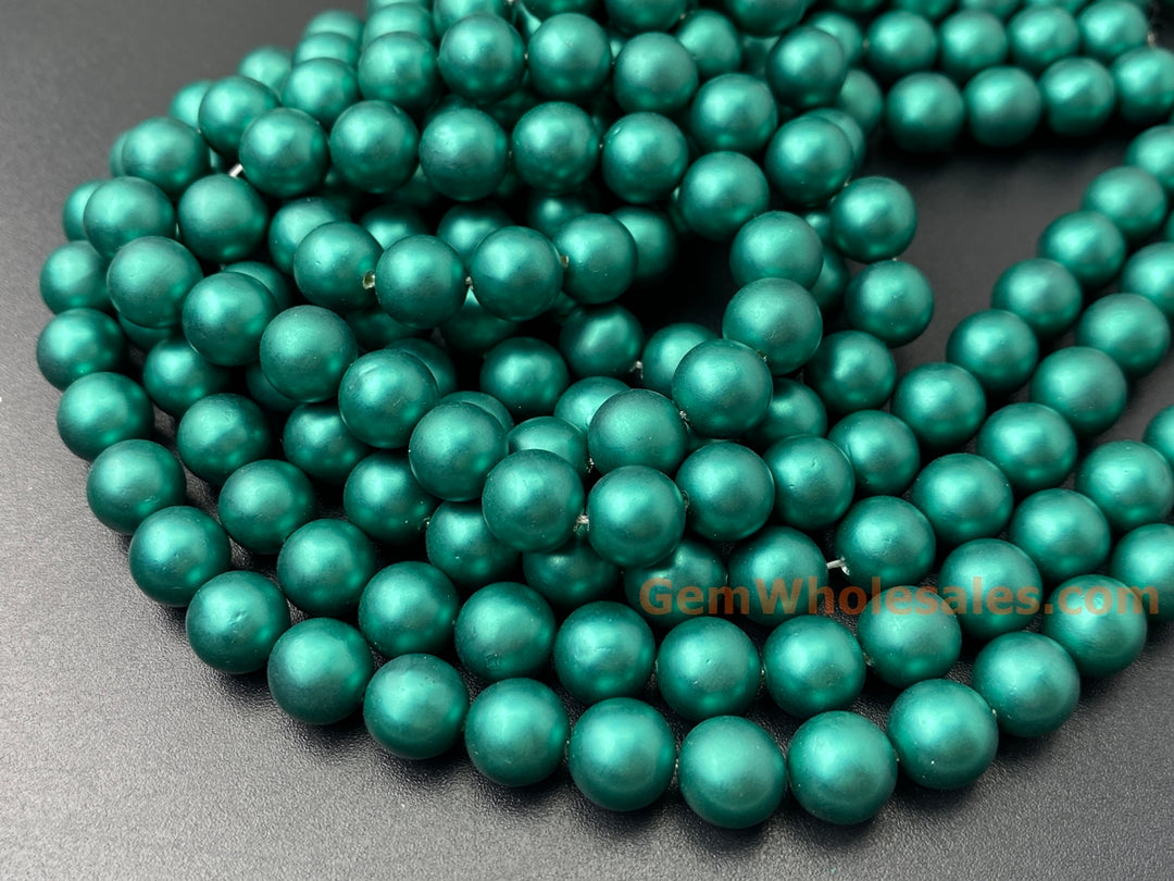 15.5" 8mm/10mm Silky Matte Shell pearl round beads dark green color