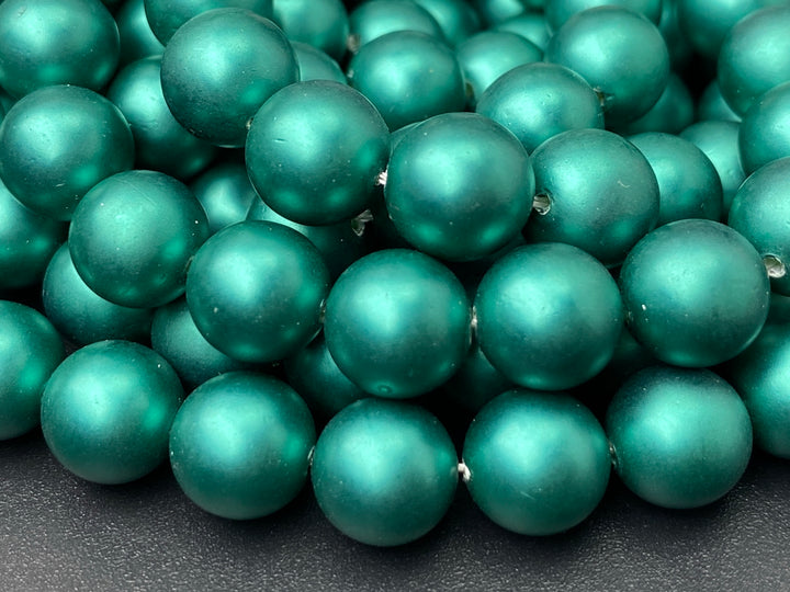15.5" 8mm/10mm Silky Matte Shell pearl round beads dark green color