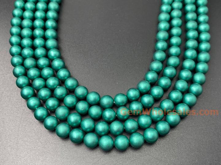 15.5" 8mm/10mm Silky Matte Shell pearl round beads dark green color