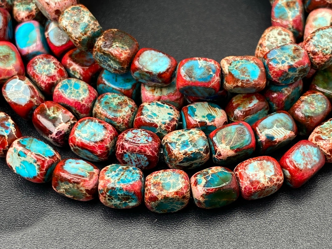 15.5“ 5x7mm red blue Sea Sediment/Impression Jasper rectangle cube beads