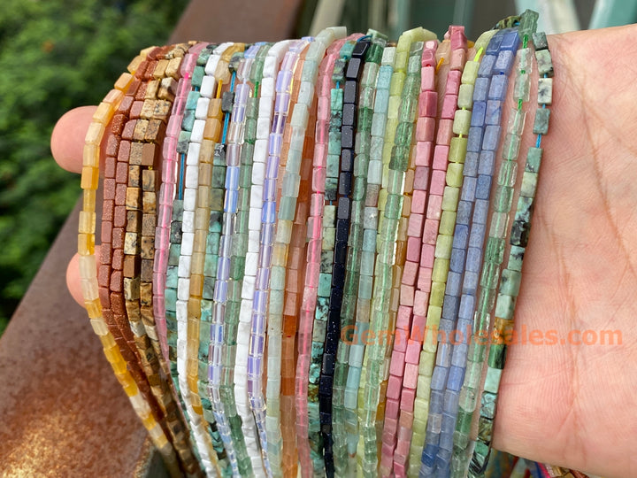 2x4mm Natural African Turquoise Rectangle Tube Beads, 15"
