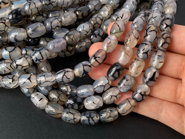 10x14mm black Grey dragon veins agate Barrel Beads AB, 15.5"