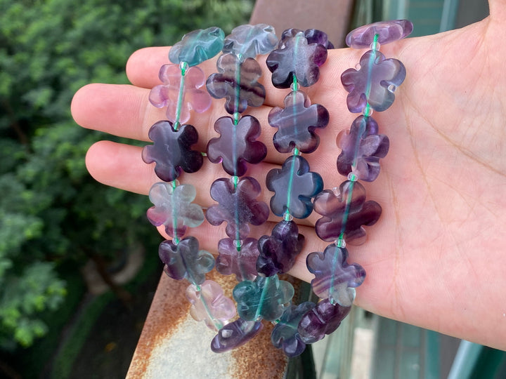 15.5" 15mm/20mm Natural rainbow fluorite stone flower shape beads