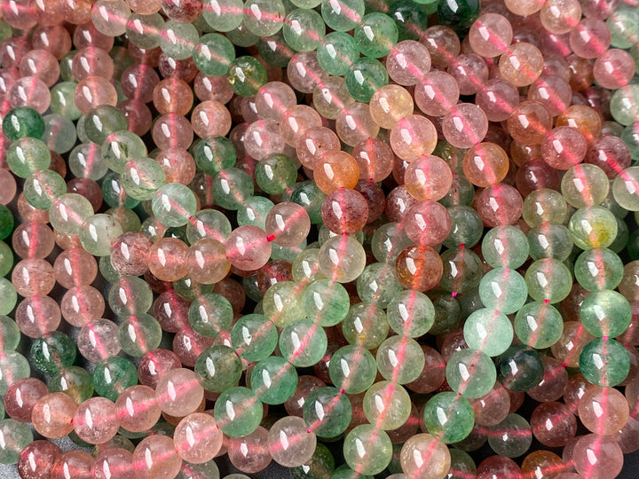 15" 8mm natural green red multi color strawberry quartz round beads
