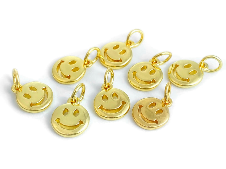 4PCS 8mm gold plated brass Happy Face Charm, Double Sided findings