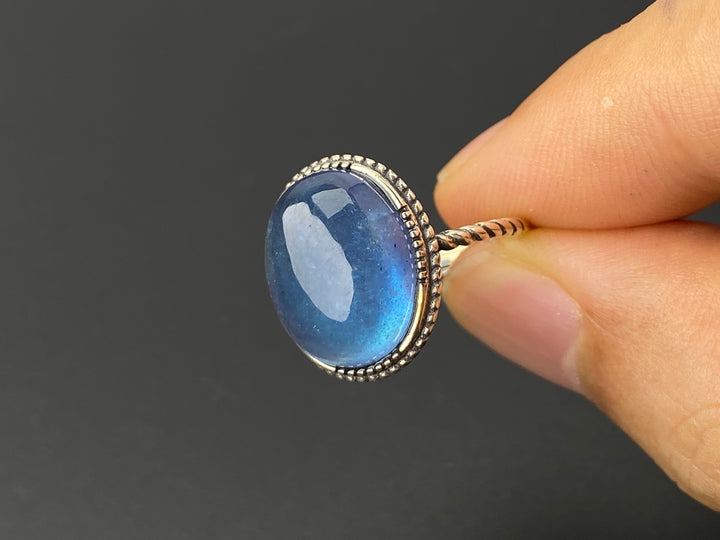 925 sterling silver rings with oval Natural aquamarine cabochon stone