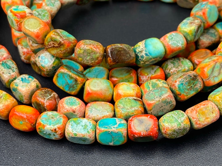 15.5" 5x7mm orange blue Sea Sediment, Impression Jasper rectangle beads
