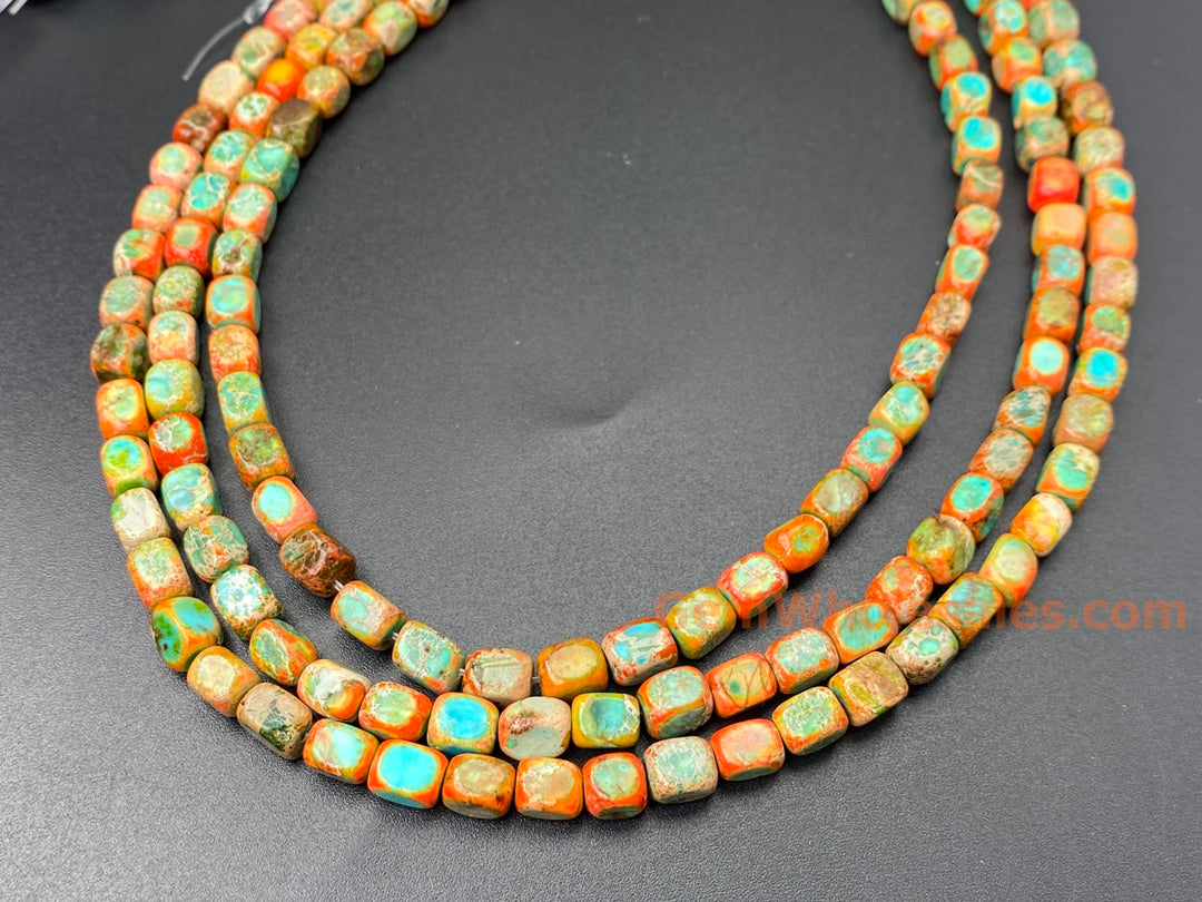 15.5" 5x7mm orange blue Sea Sediment, Impression Jasper rectangle beads