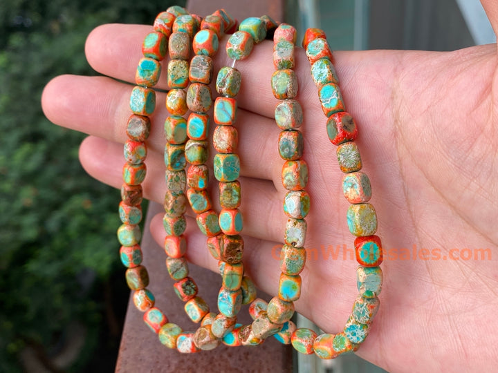 15.5" 5x7mm orange blue Sea Sediment, Impression Jasper rectangle beads