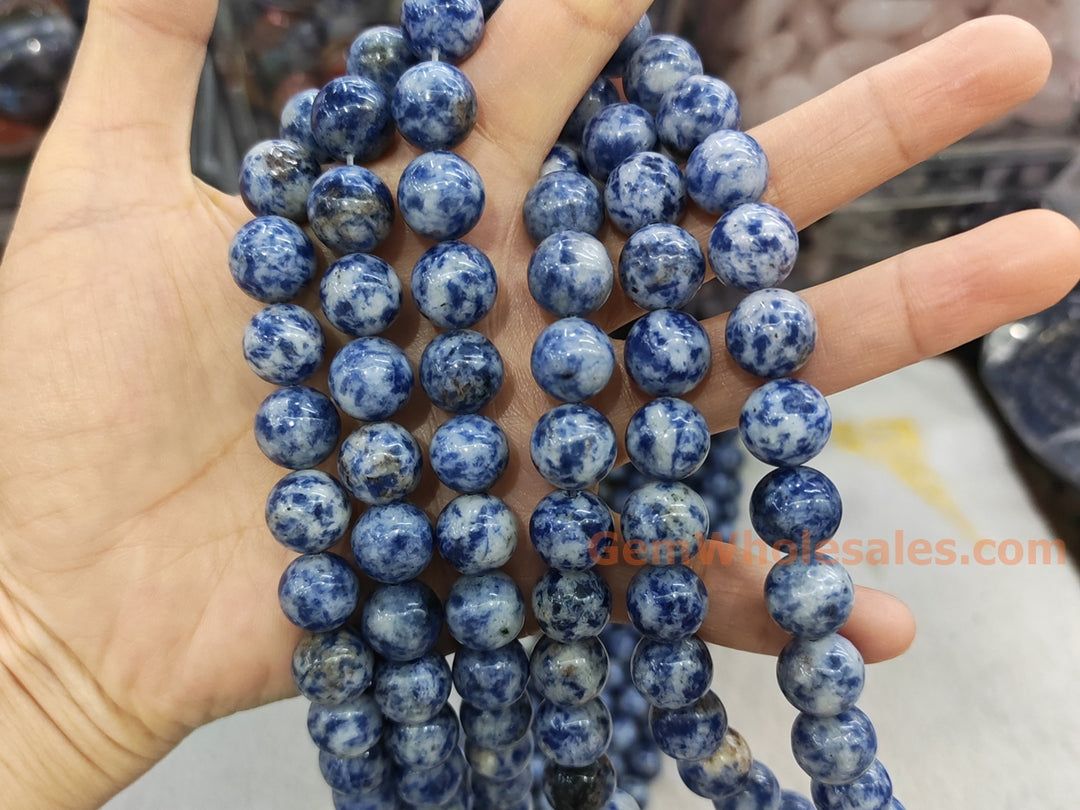 15.5" 12mm Natural blue spot stone round jewelry beads